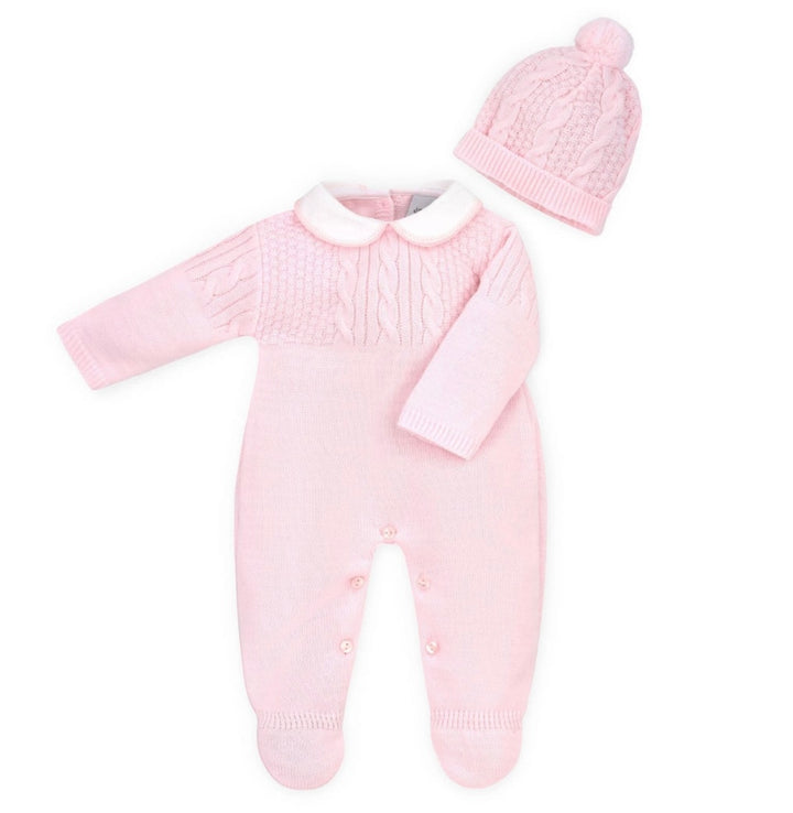 Pink Dandelion Knitted Babygrow & Hat