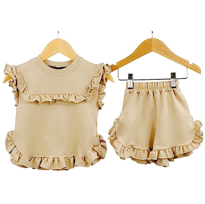 Beige Ruffle Shorts Set