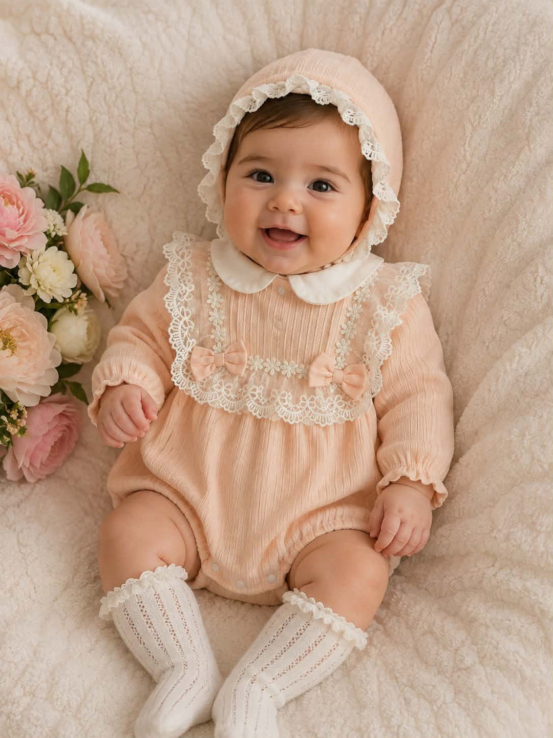 Pink Bow Romper & Bonnett