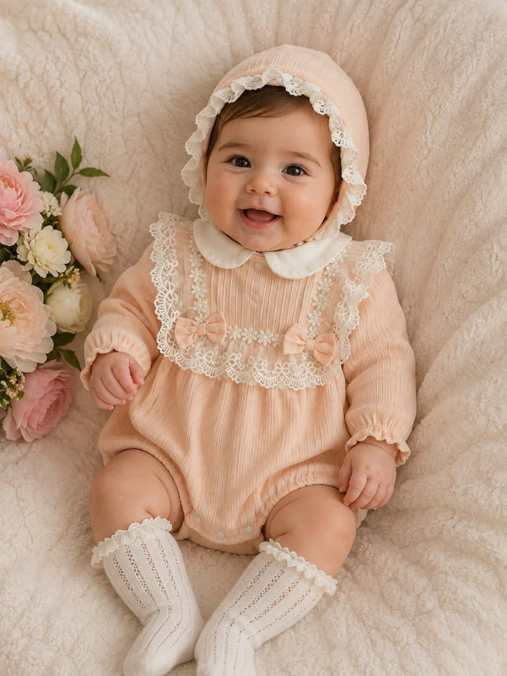 Pink Bow Romper & Bonnett