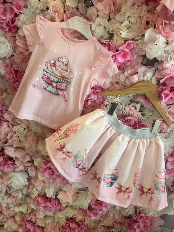 Pink Cupcake Skirt Set