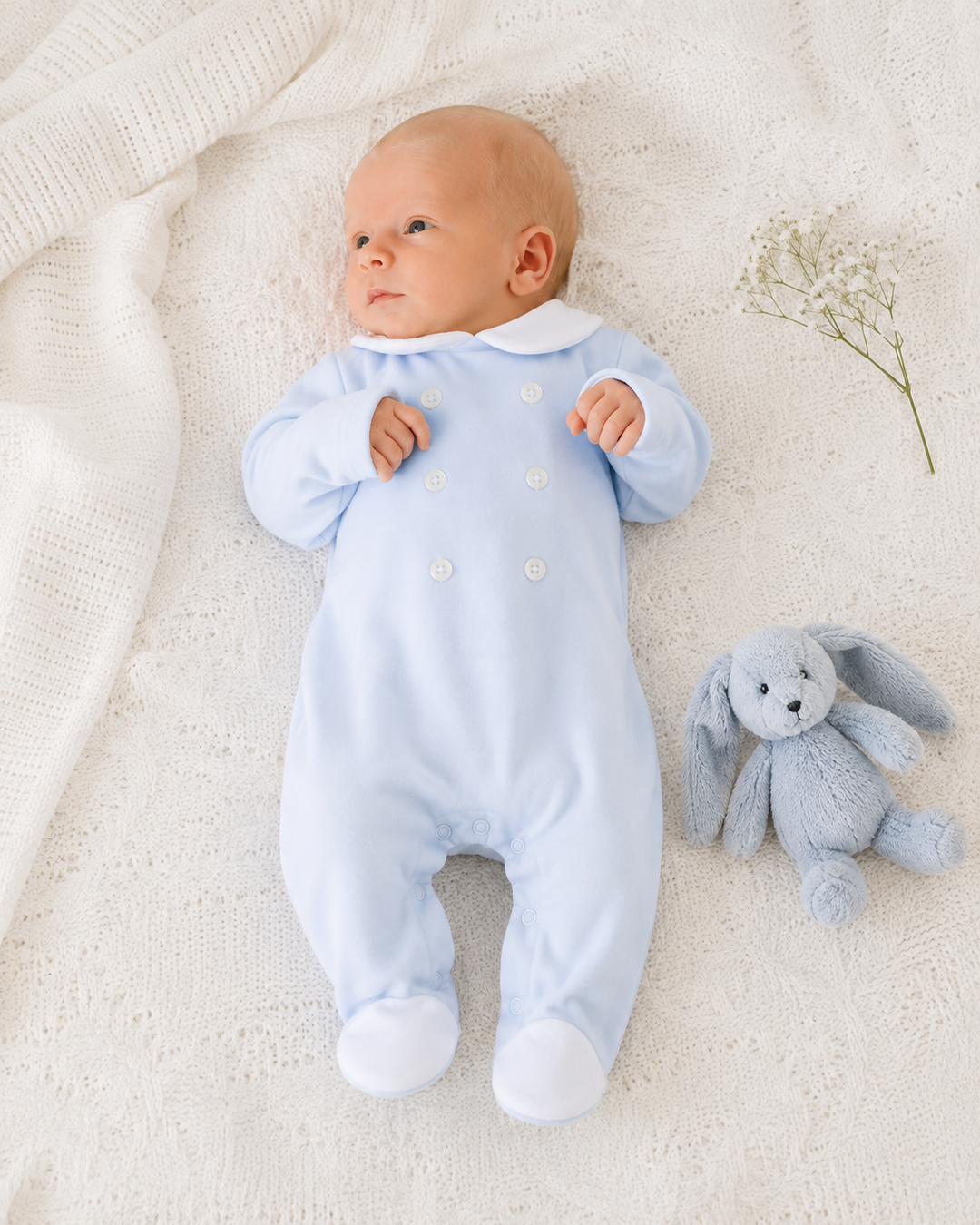 Baby Blue Button Babygrow