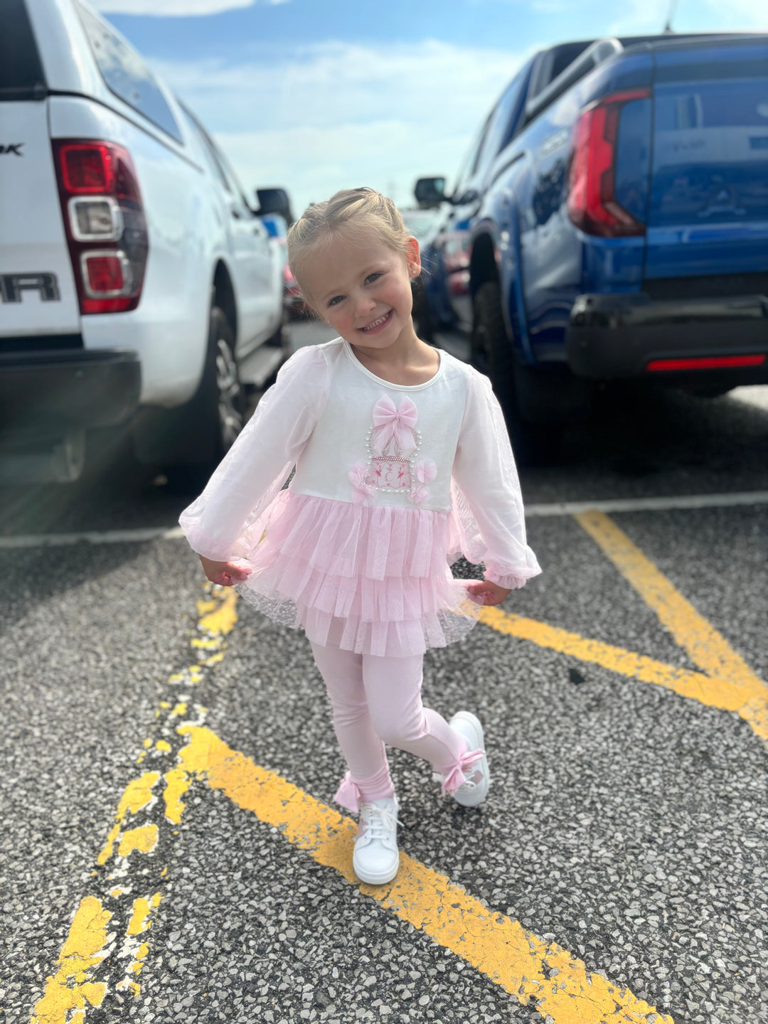 Caramelo Pink Tulle Layered Legging Set