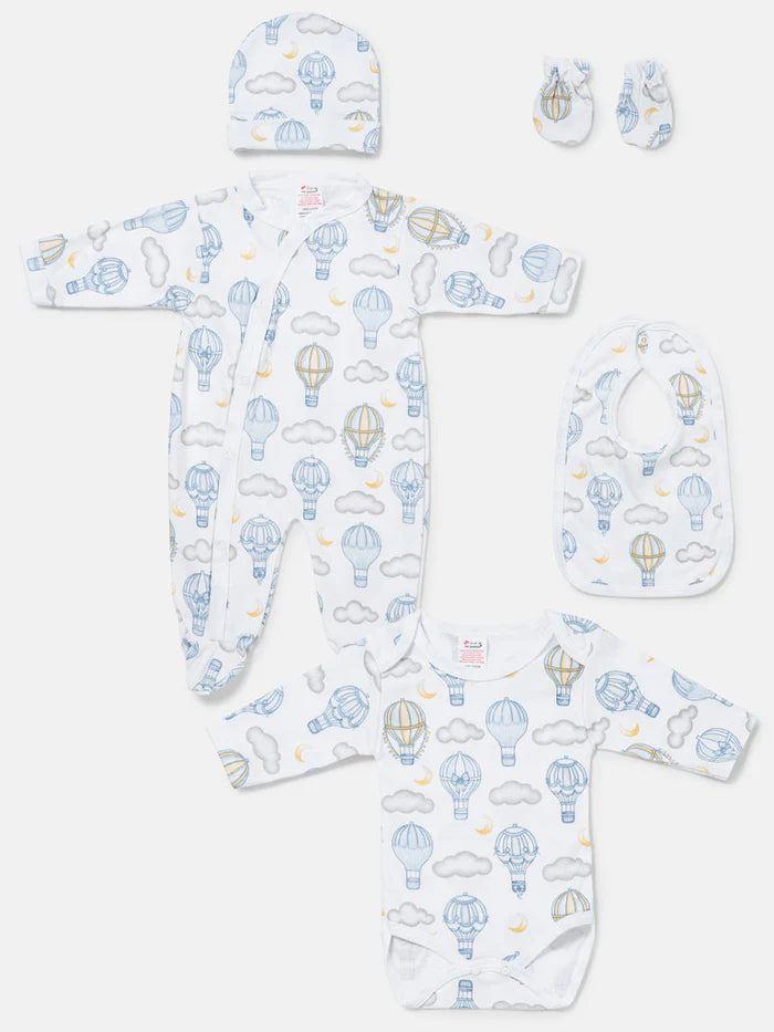 Blue Balloon Babygrow 5 Piece Set