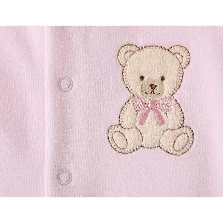 Pink Velour Teddy Embroidered Ruffle Babygrow