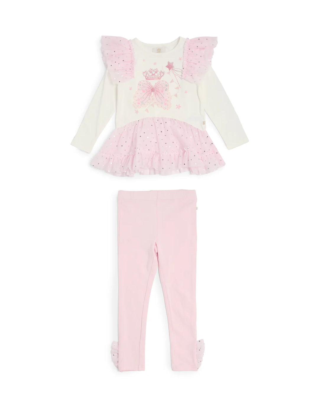 Caramelo Pink Wing & Crown Ruffle Legging Set