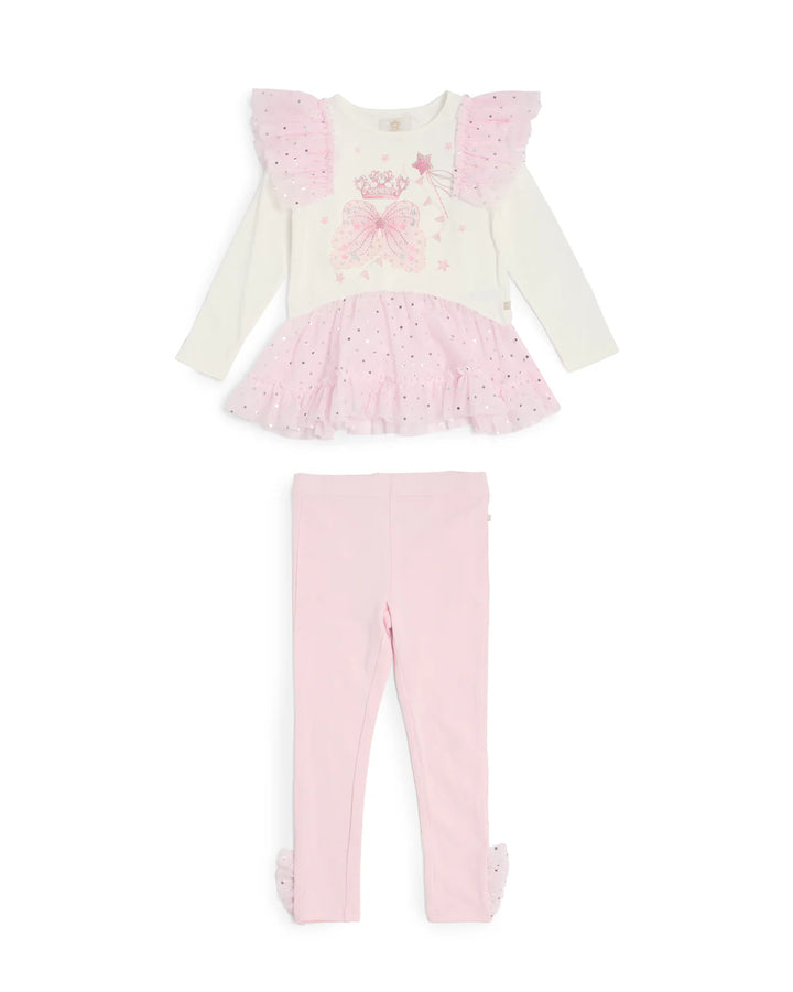Caramelo Pink Wing & Crown Ruffle Legging Set