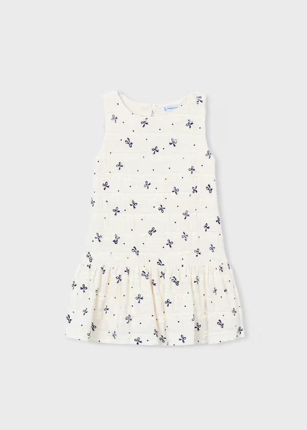 Mayoral Cream Navy Bow Dress