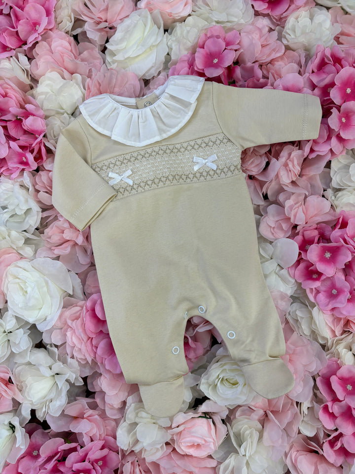 Beige Frilly Collar Babygrow