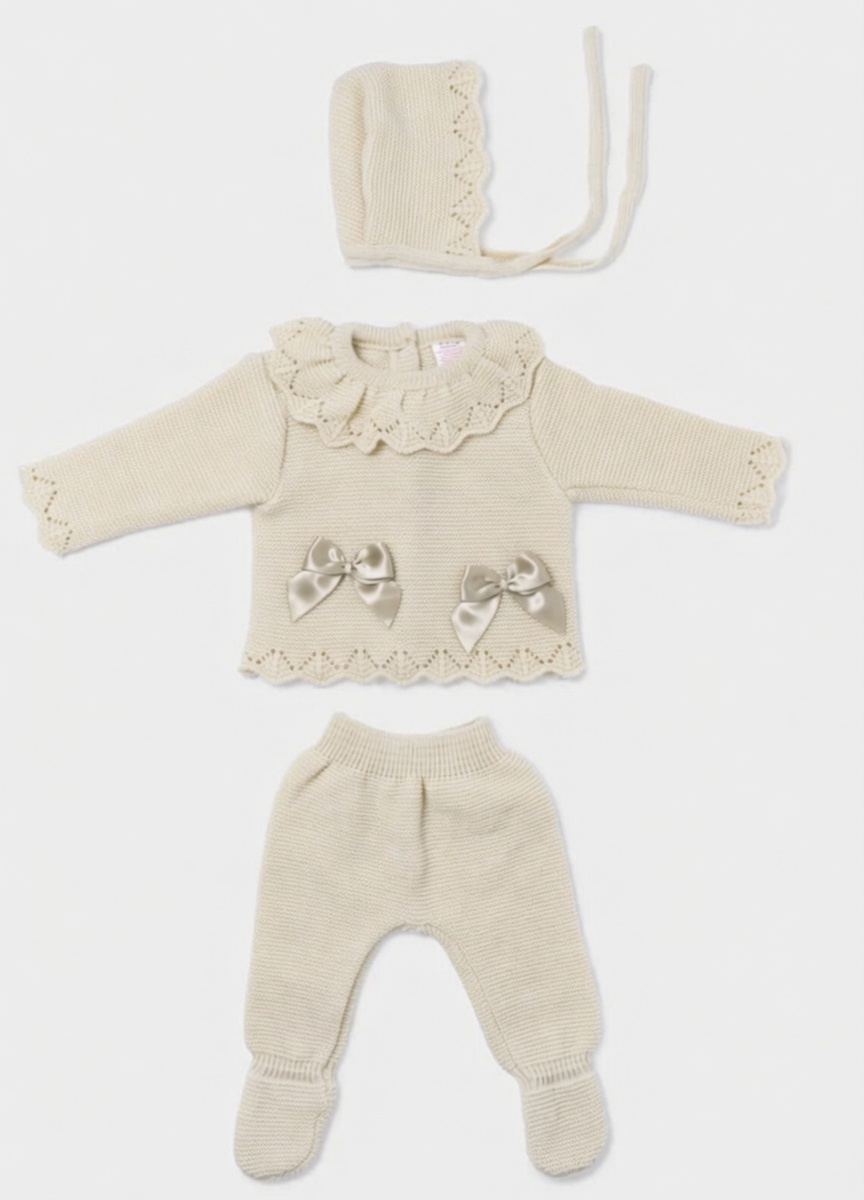 Beige Girls Bow 3 Piece Set