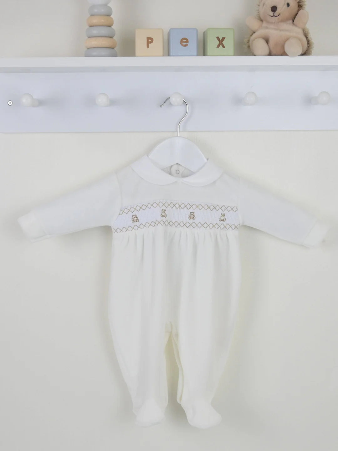 Pex Ivory Smocked Teddy Babygrow