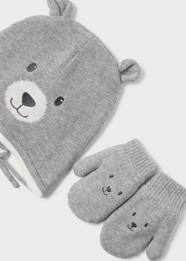 Mayoral Grey Teddy Hat & Mittens Set