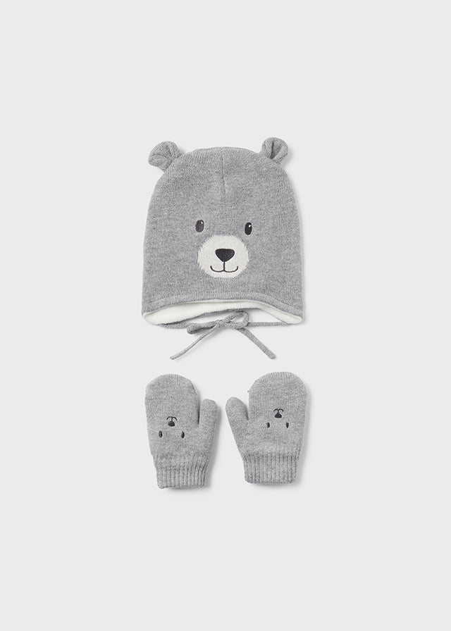 Mayoral Grey Teddy Hat & Mittens Set