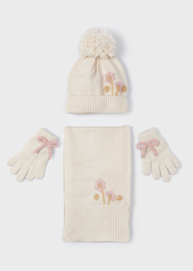 Mayoral Floral Hat Scarf Glove Set