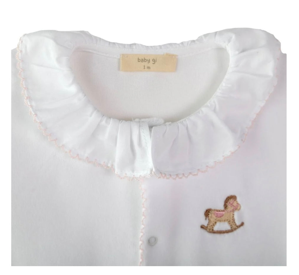 Baby Gi White & Pink Rocking Horse Babygrow