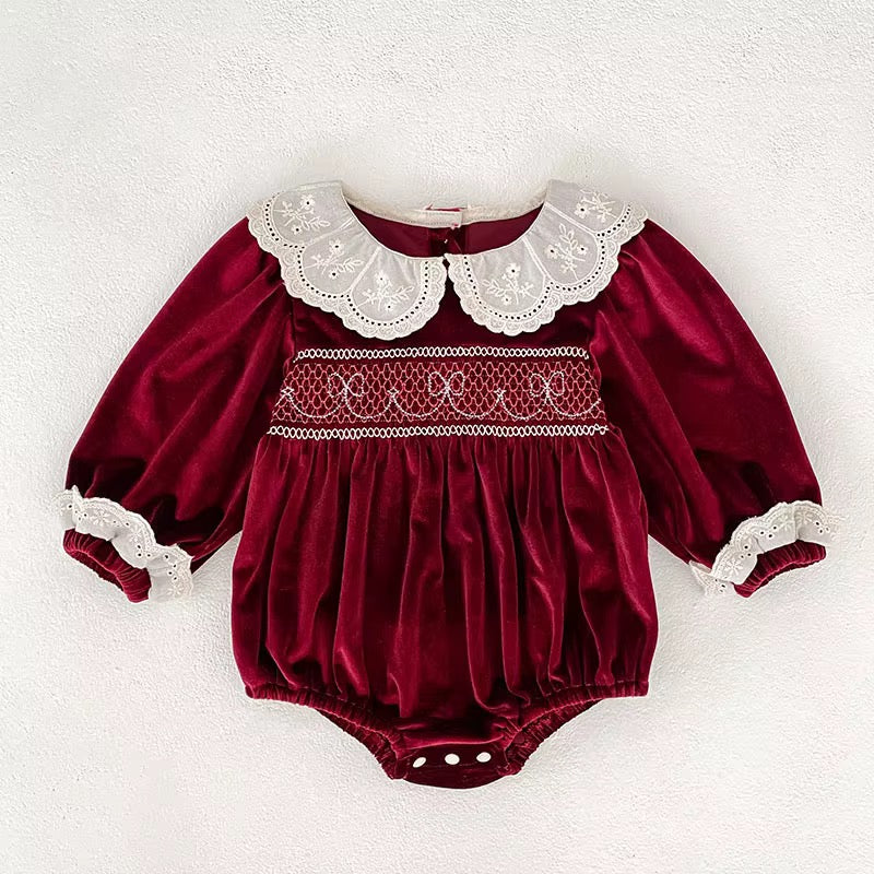 Burgundy Bow Romper