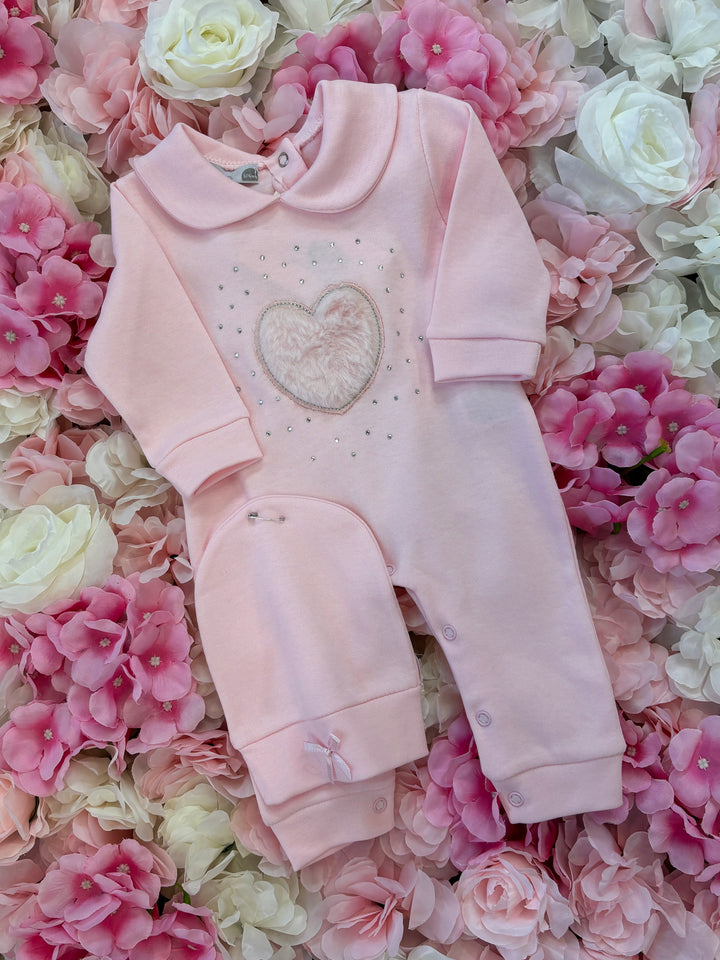 Pink Heart Diamanté Babygrow & Hat