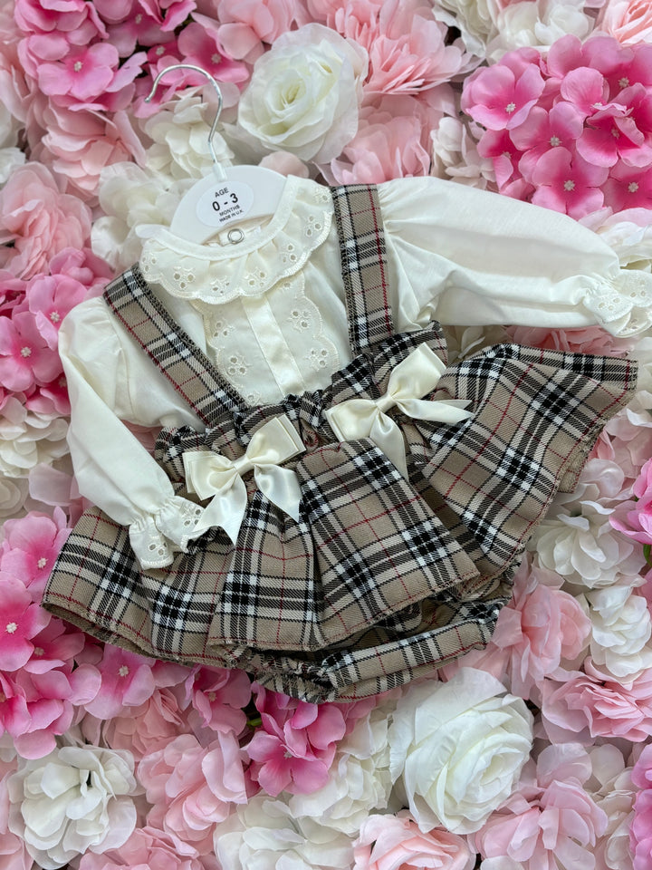 Cream Tartan Romper Dress