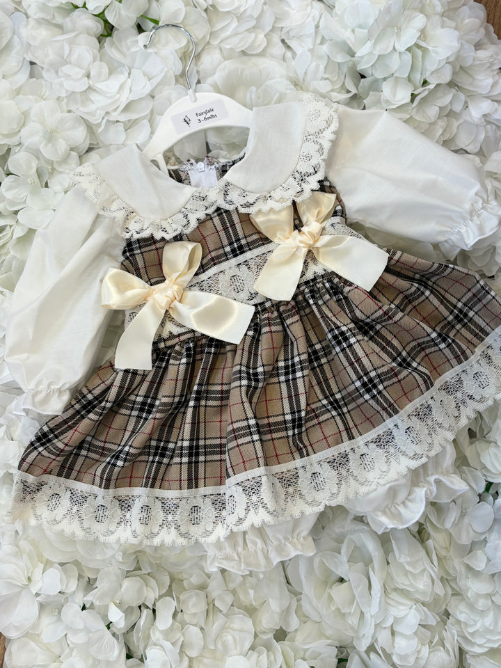 Cream Tartan Fairytale Dress & Bloomers