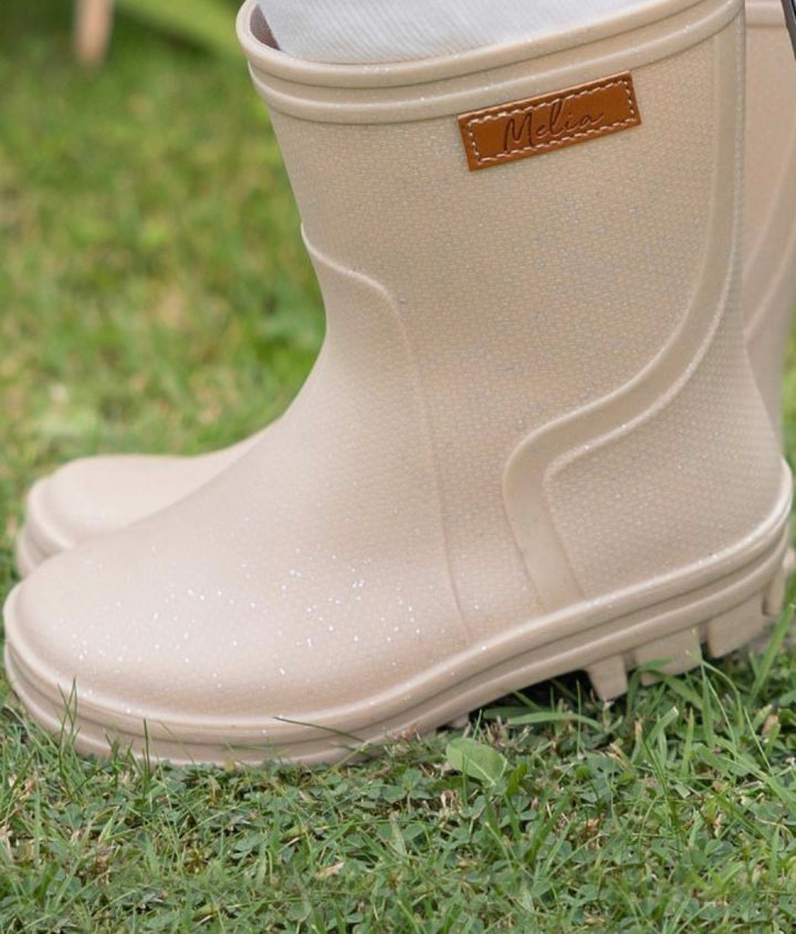 Beige Wellington Boots Glitter Detail
