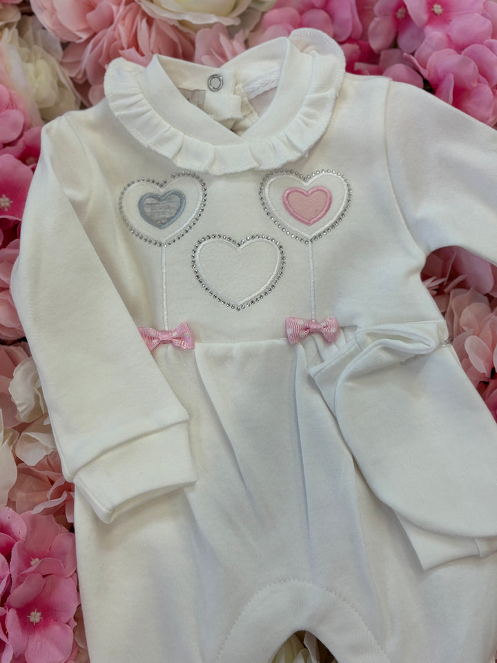 Ivory Pink Heart Babygrow