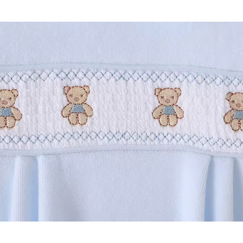 Blue Velour Smocked Teddy Bear Babygrow