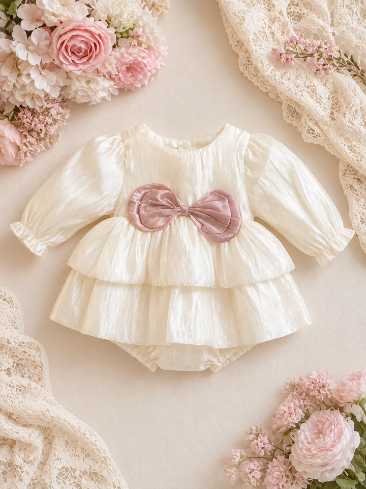 Ivory & Blush Shimmer Bow Romper Dress