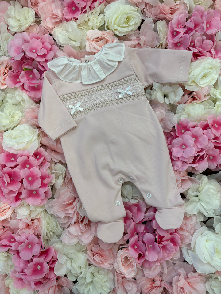 Dusty Pink Frilly Collar Babygrow