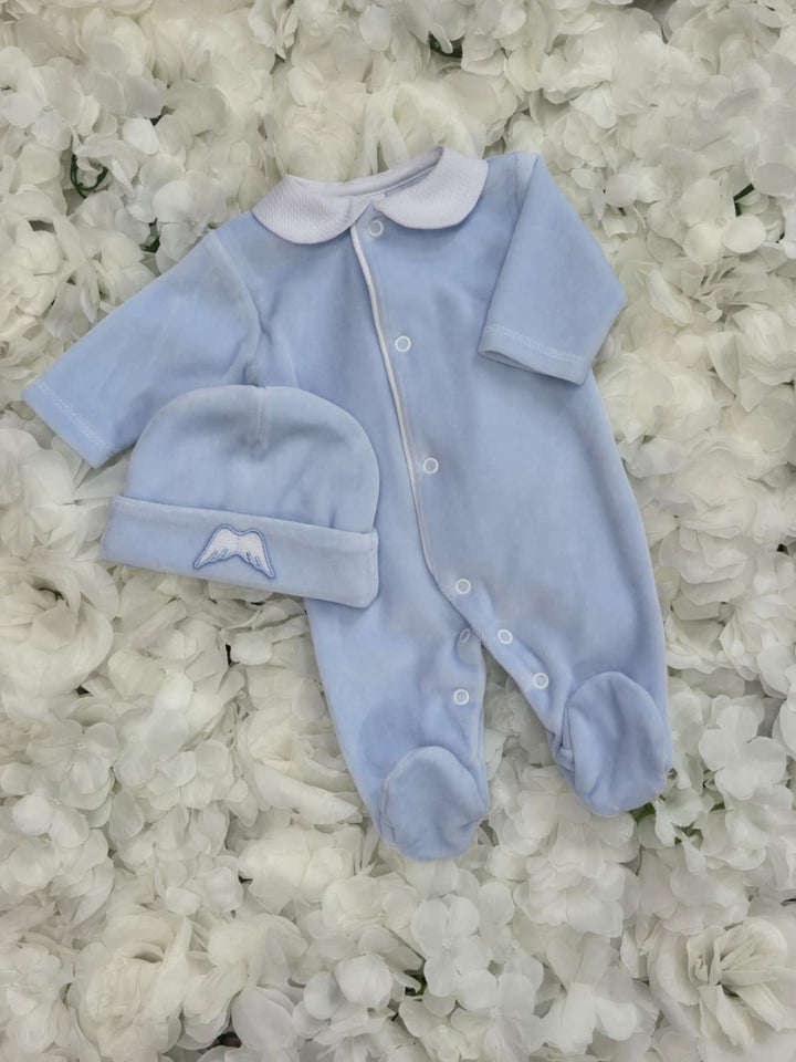 Blue Angel Velour Babygrow & Hat