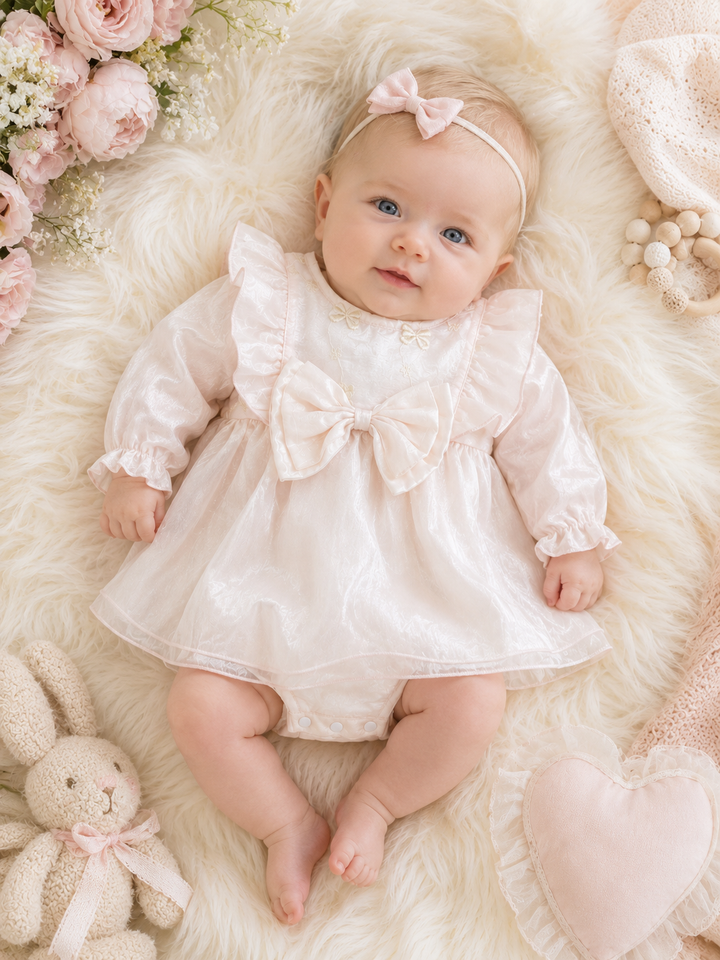 Pink Satin Bow Dress Romper