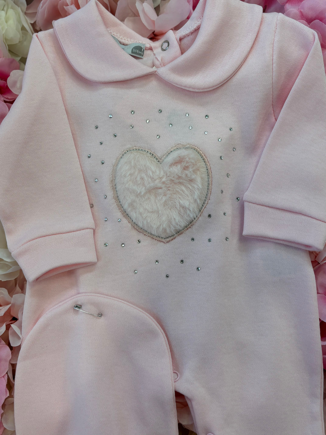 Pink Heart Diamanté Babygrow & Hat