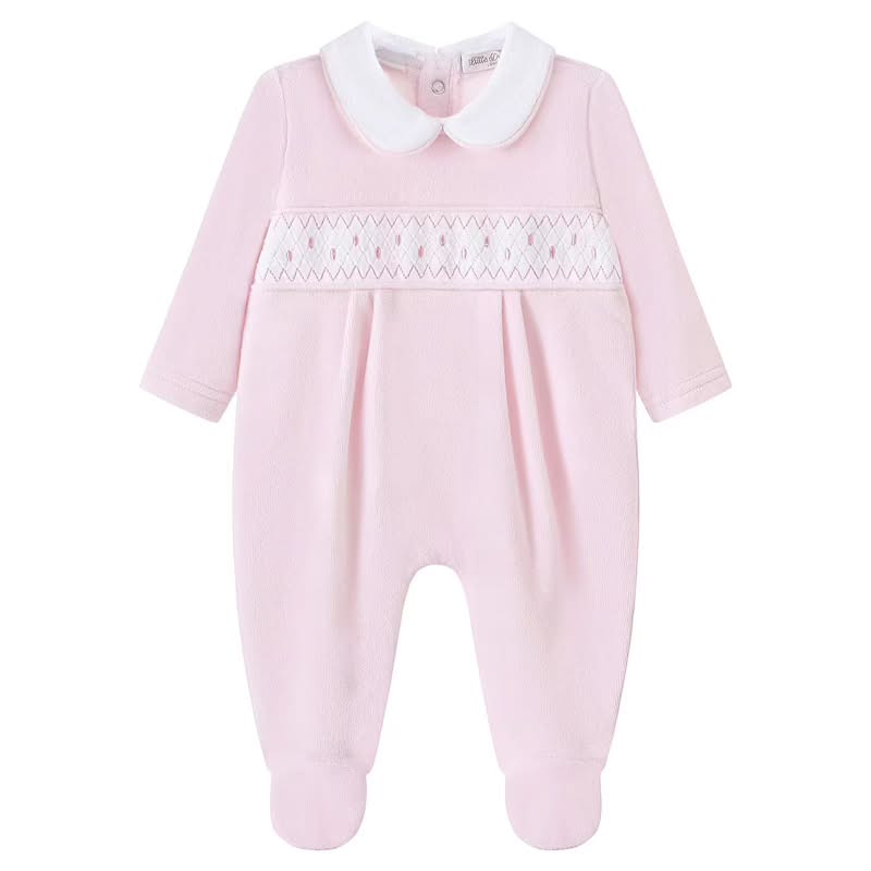 Pink Velour Smocked Babygrow