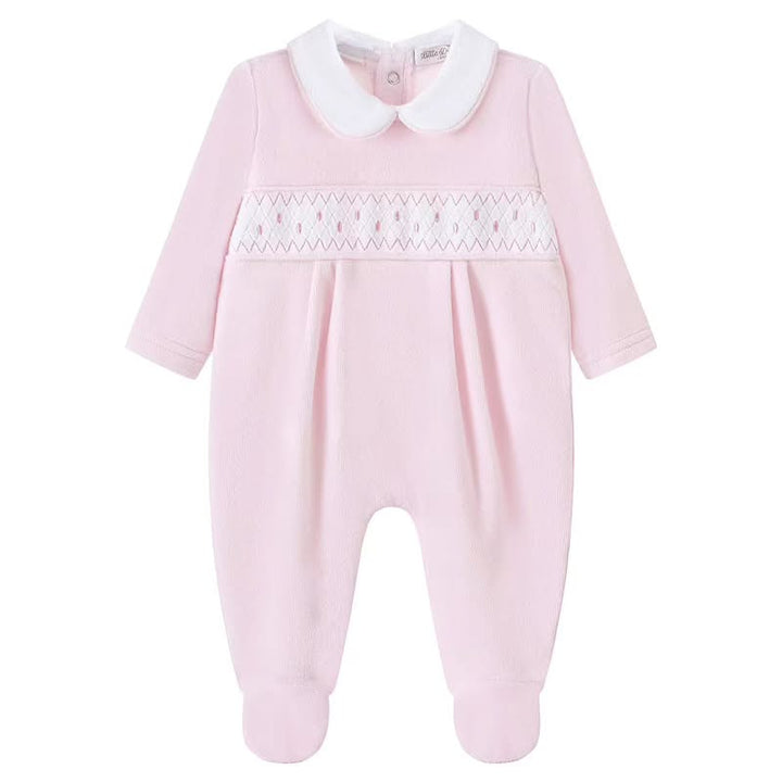 Pink Velour Smocked Babygrow