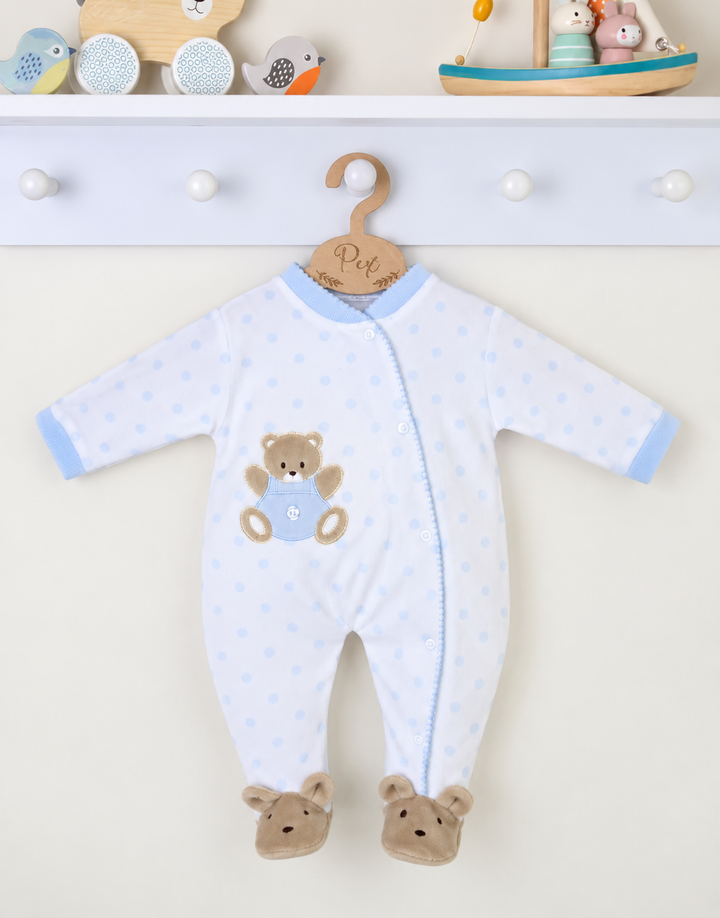 Pex Blue Spot Teddy Babygrow