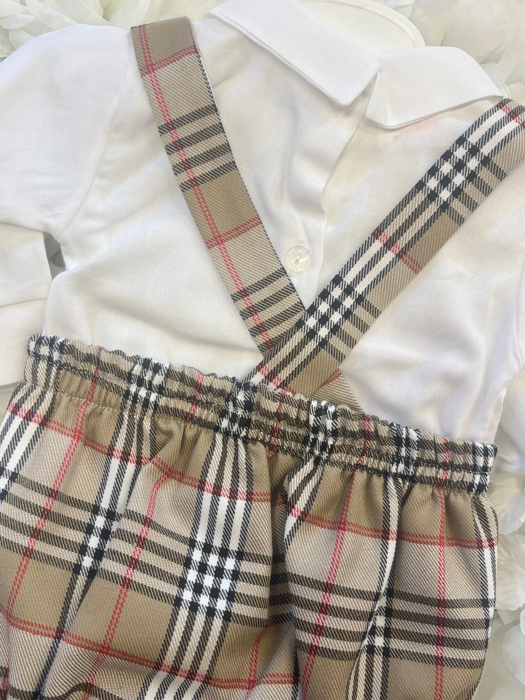 Boys Beige Tartan Romper Set