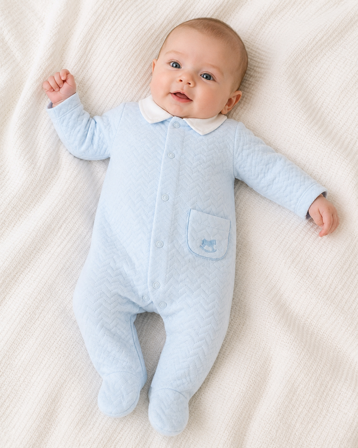 Pex Blue Embroidered Rocking Horse Babygrow