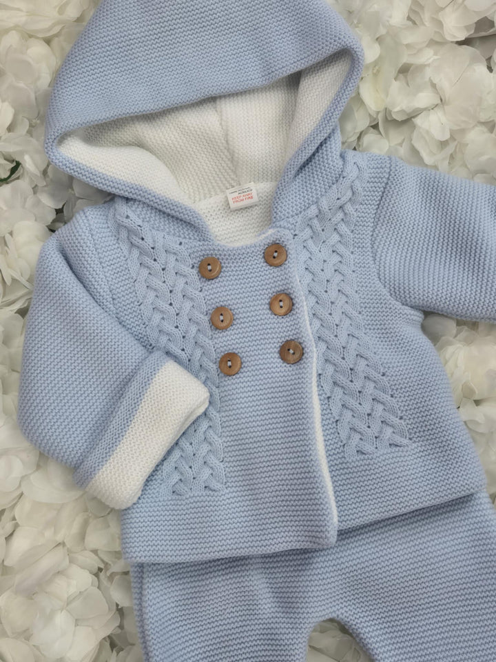 Blue Cable Knit Hooded 2 Piece