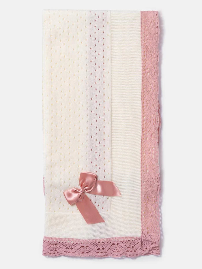 Baby Open Dot Knitted Shawl- Ivory & Dusty Pink