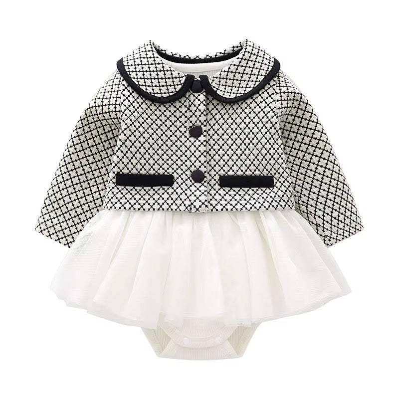 Black & White Plaid Jacket & Romper Set