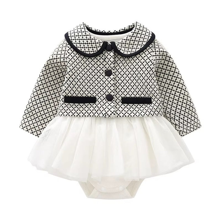 Black & White Plaid Jacket & Romper Set