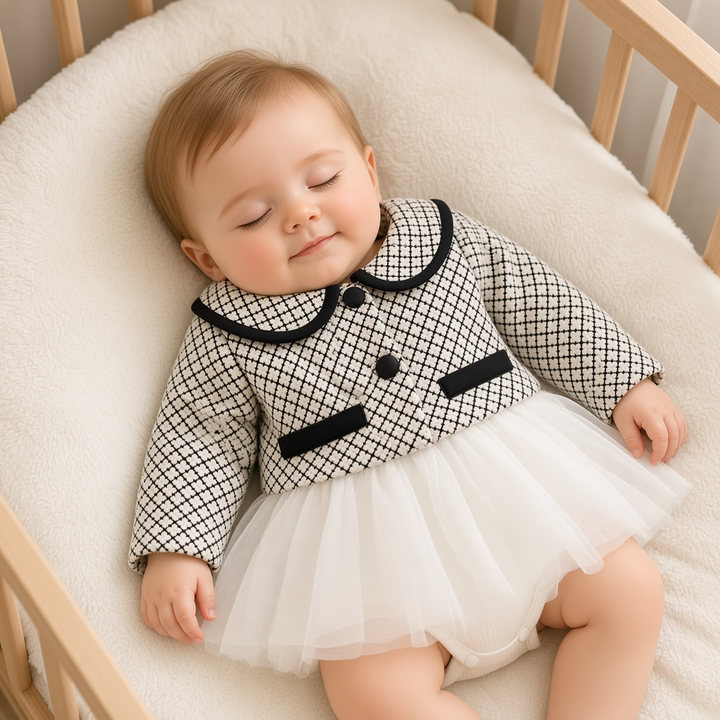 Black & White Plaid Jacket & Romper Set
