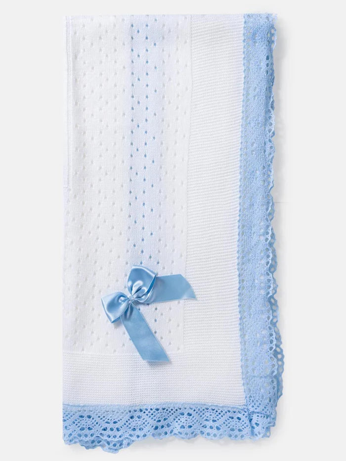 Baby Open Dot Knitted Shawl- White & Blue