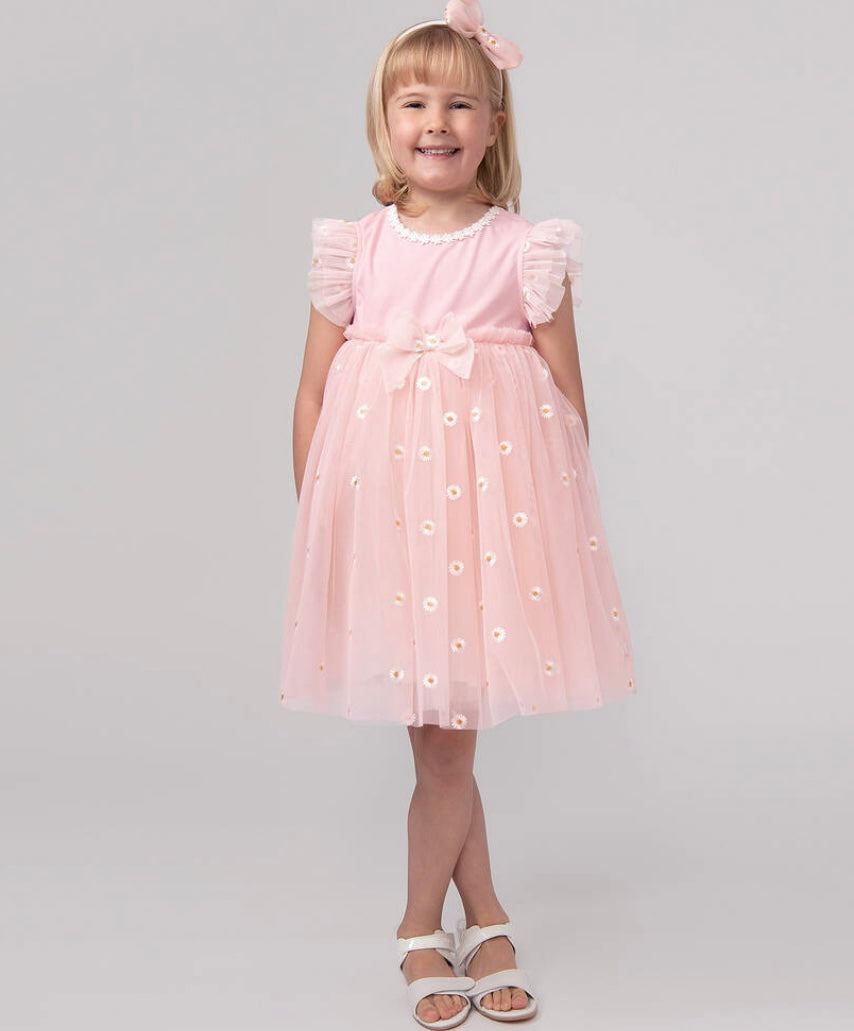Caramelo Pink Daisy Tulle Dress
