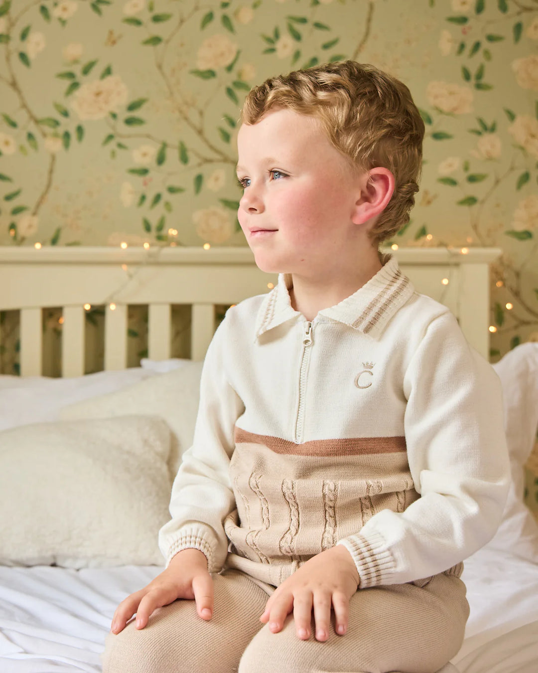 Caramelo Mink & Ivory Cable Knit Polo Set