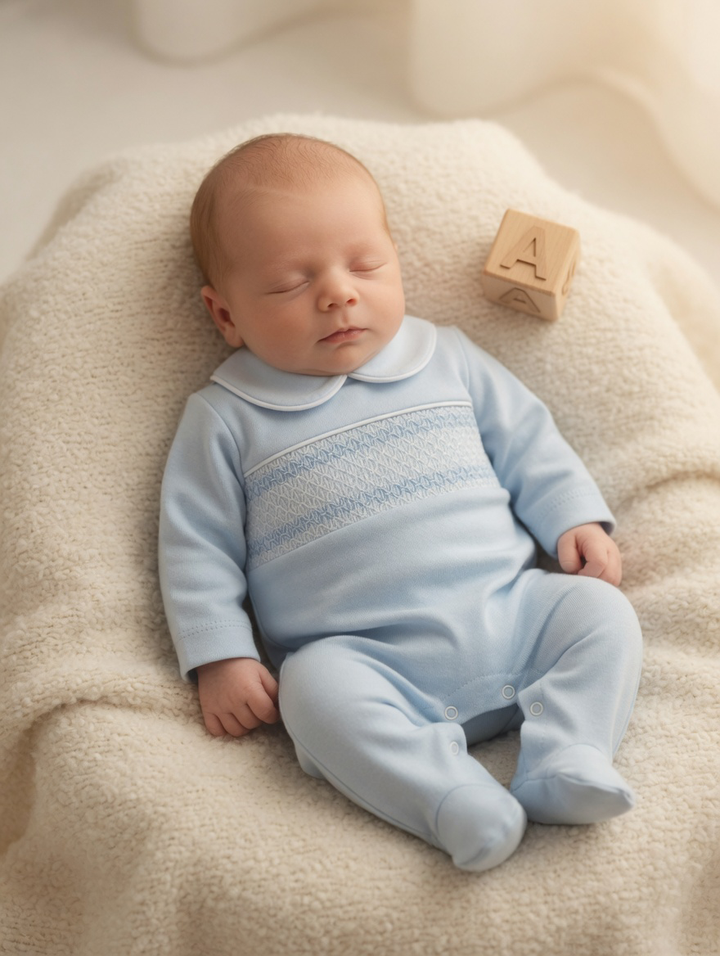 Smocked Baby Blue Babygrow