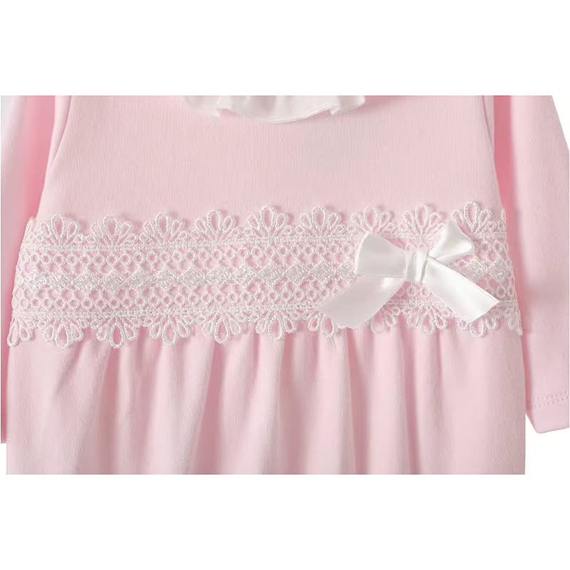 Pink Lace & Bow Cotton Babygrow