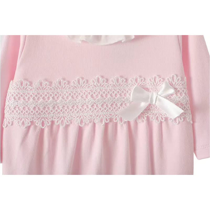 Pink Lace & Bow Cotton Babygrow