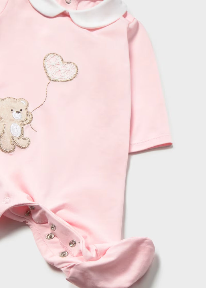 Mayoral Pink Embroidered Bear Romper