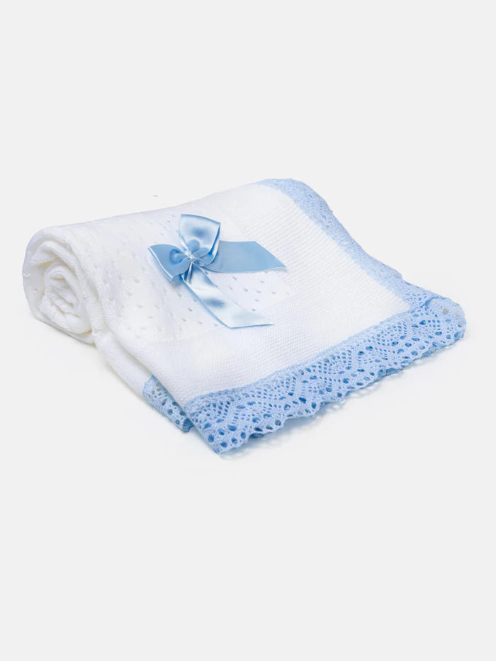 Baby Open Dot Knitted Shawl- White & Blue