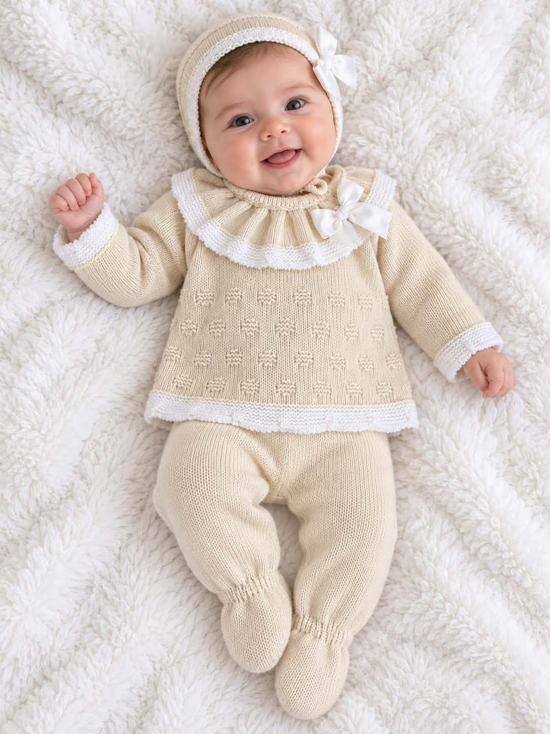 Girls Beige 2 Piece Set & Bonnet